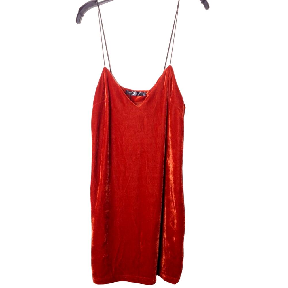 Missguided Velvet Shift Cami Dress Size 4 Burnt Orange